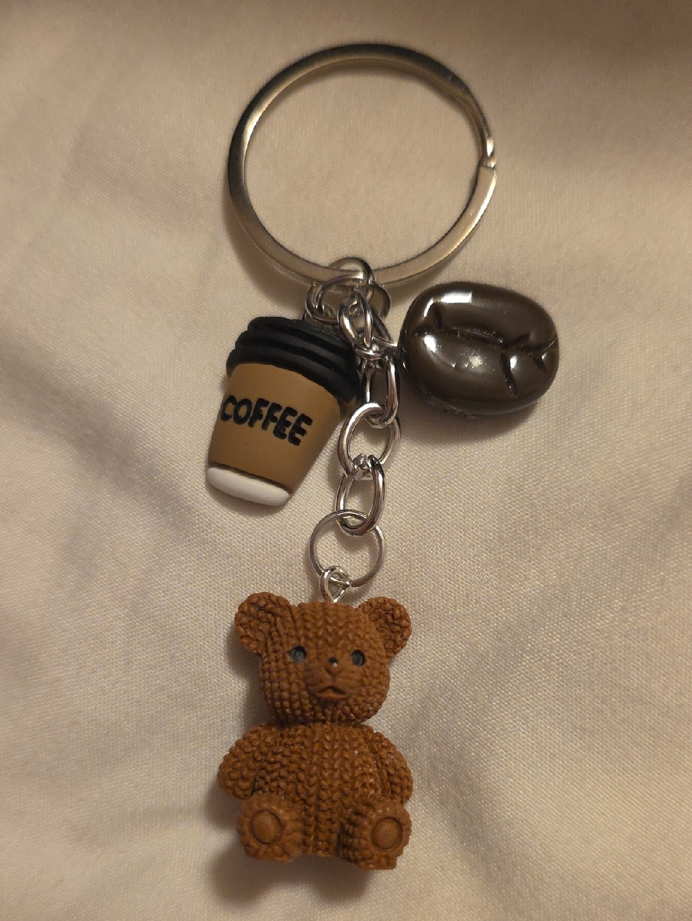 Brown Teddy Bear & Coffee Charm Keychain - Picture 2 of 12